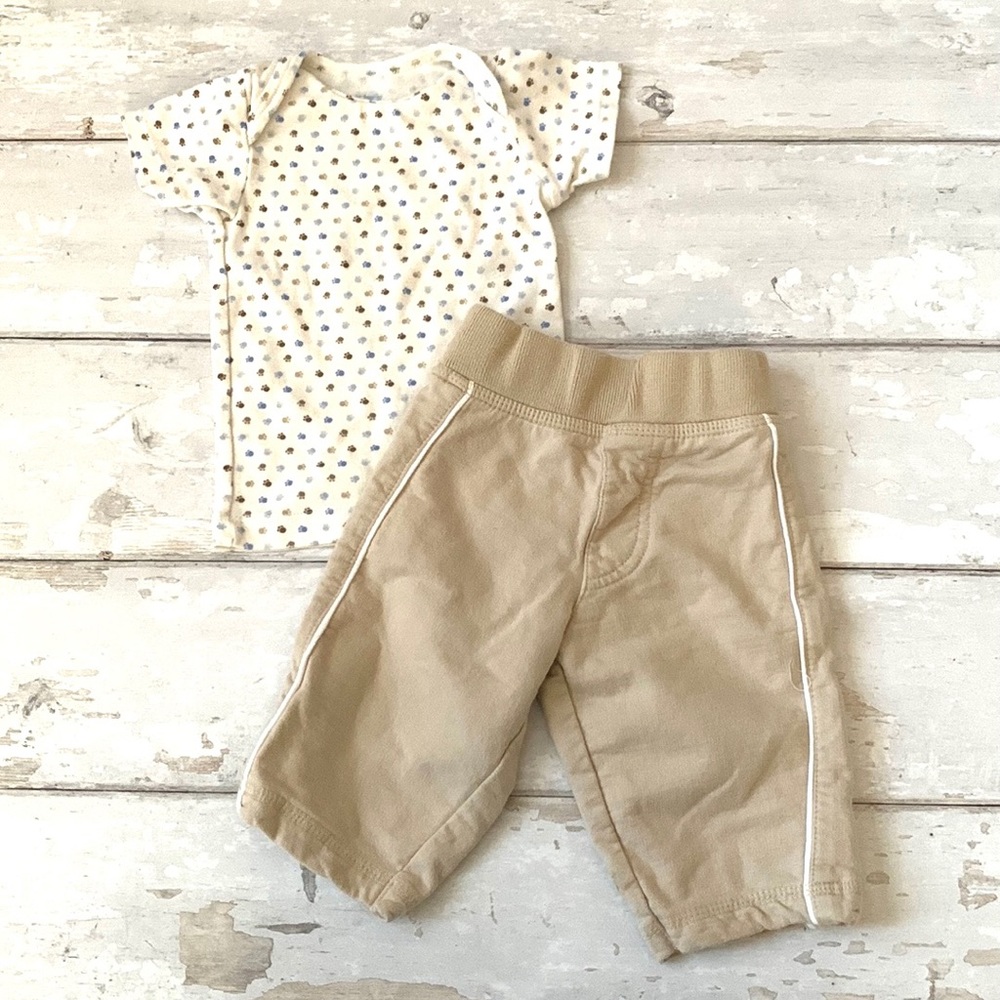 Baby Boy 6m Outfit Medhi Milan Khaki Beige Pants Carters Brand Shirt Set